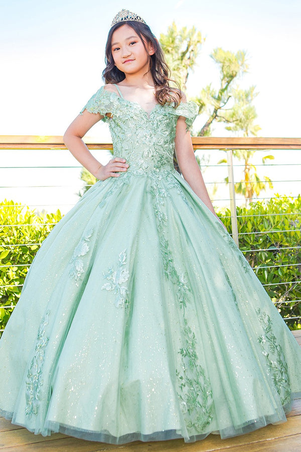 Girls Bliss Multi Color Sweetheart Sequin Glitter Lace Train Ball Gown 2-16
